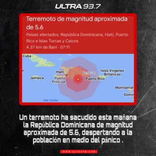 Un terremoto ha sacudido esta mañana la República Dominicana de magnitud aproximada de 5.6, despertando a la población en medio del pánico .

Quien más sintió el temblor de tierra 🌎❓ 

#ultramedios #ultra937fm